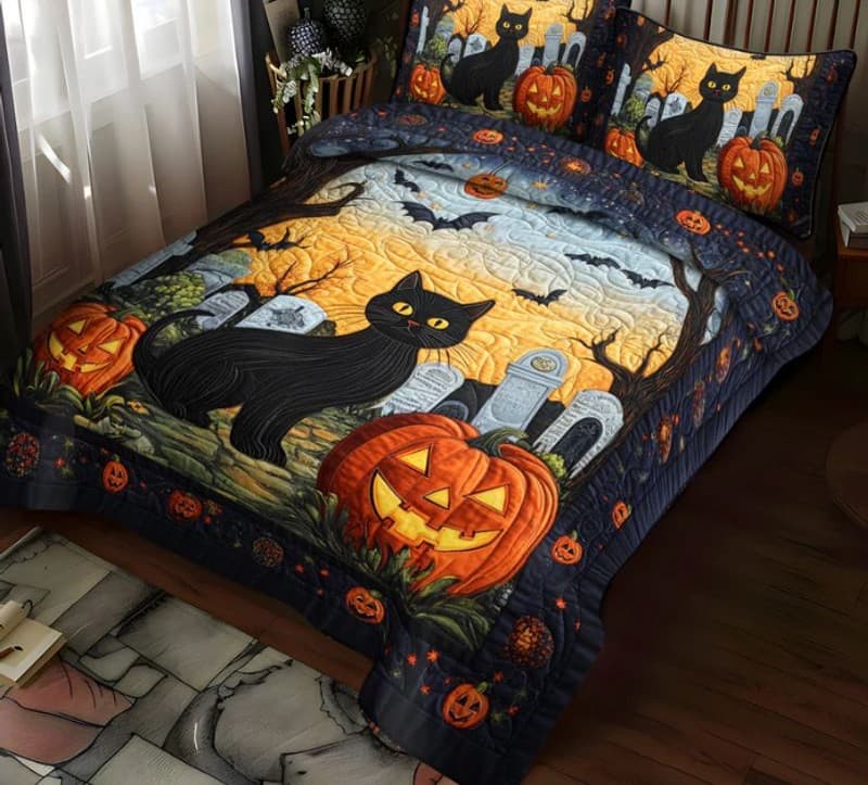 pumpkin-cat-halloween-bedding-set - Preview