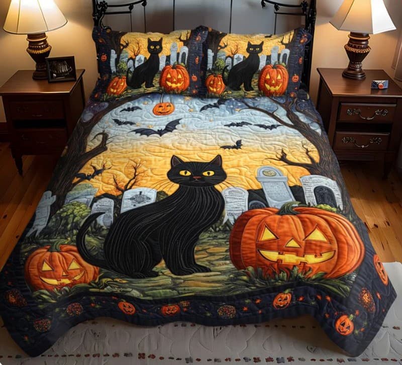 Pumpkin Cat Halloween Bedding Set - Image 2